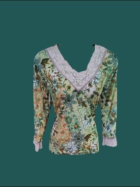 Y2K Micromesh Lace Long Sleeve Vintage Euro Andrea Size XL Fairy Grunge